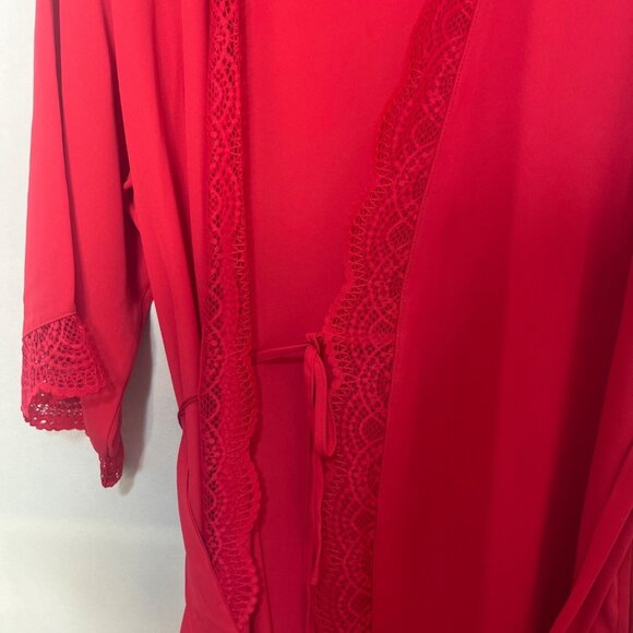 INC Intimates Short Robe Lace Trim Belt Womans Small Red New Sleepwear Silky - Picture 6 of 12
